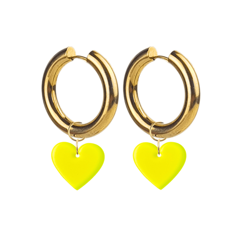 Créoles Epaisses Coeur Plexiglass Jaune Fluo