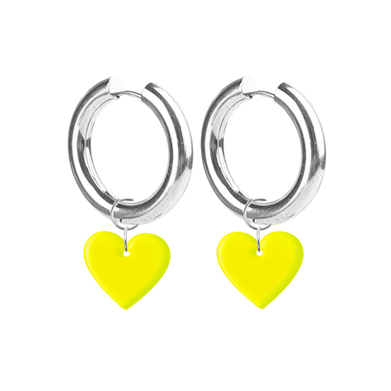 Créoles Epaisses Coeur Plexiglass Jaune Fluo