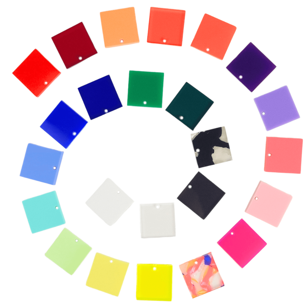 charms boucles d'oreilles carré pour nos créoles fines. Bijouterie modulable et interchangeable. 24 coloris de carré en plexiglass