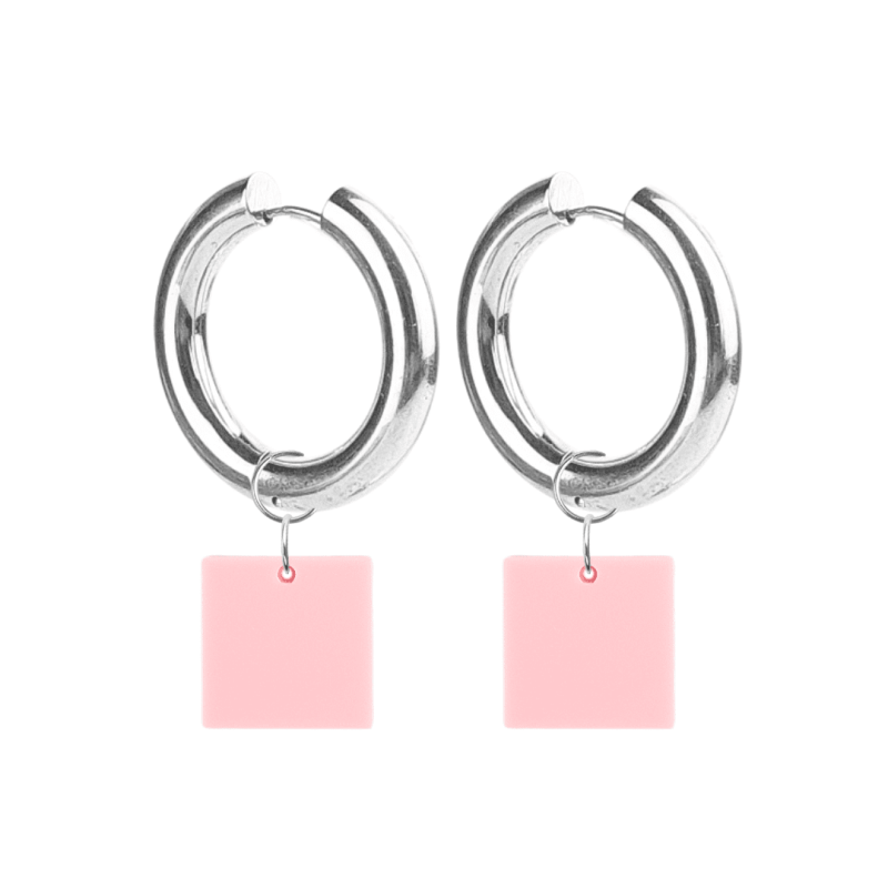 Créoles Epaisses Carré Plexiglass Rose Pastel