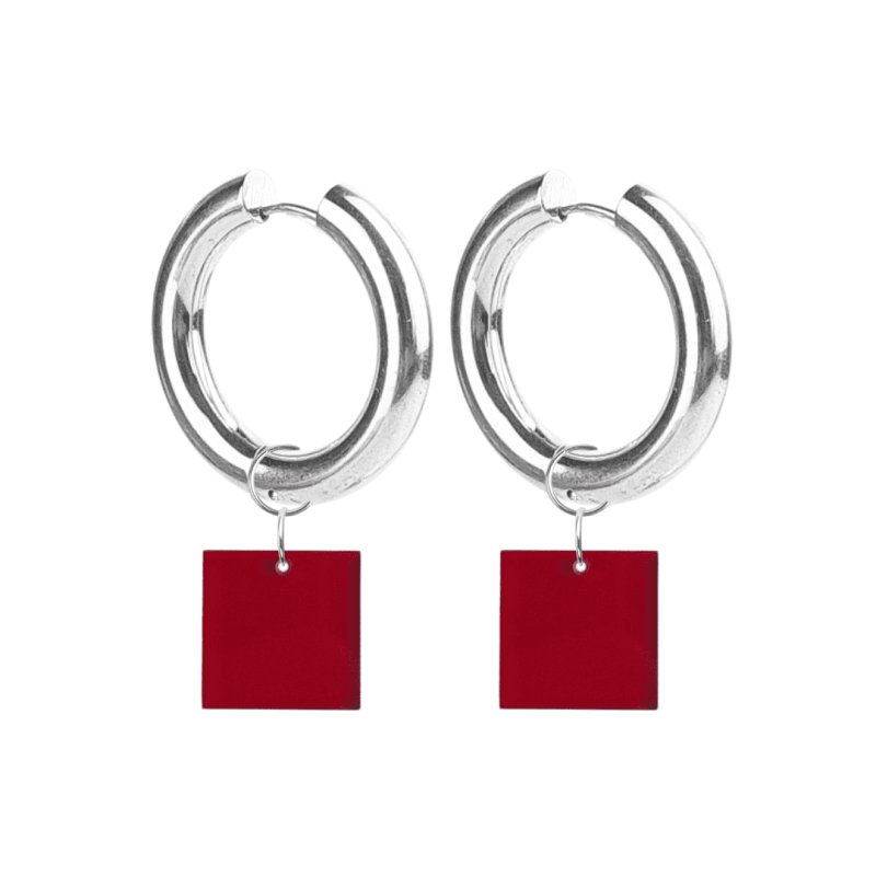 Créoles Epaisses Carré Plexiglass Rouge Transparent