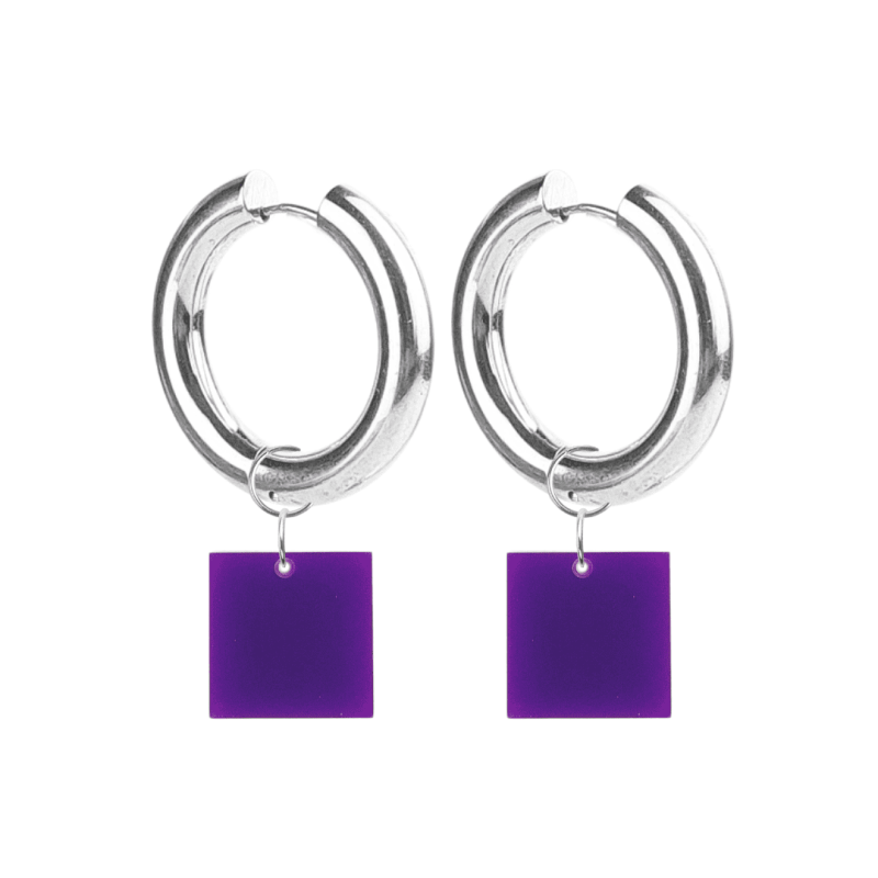 Créoles Epaisses Carré Plexiglass Violet