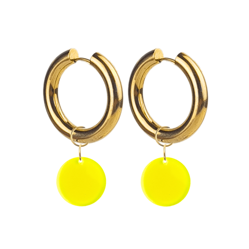 Créoles Epaisses Rond Plexiglass Jaune Fluo