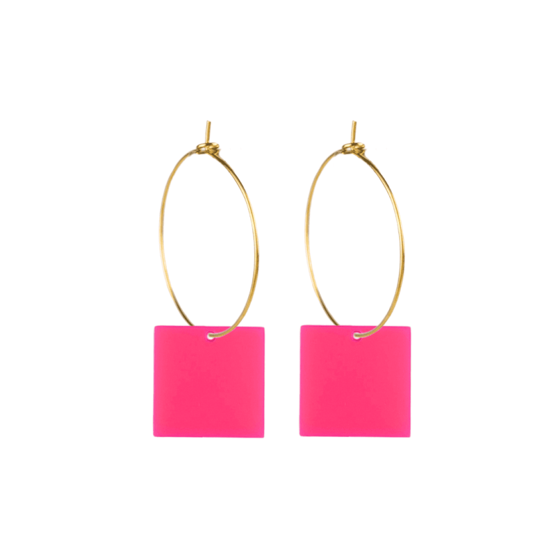 Créoles Fines Carré en plexiglass Rose Fuschia