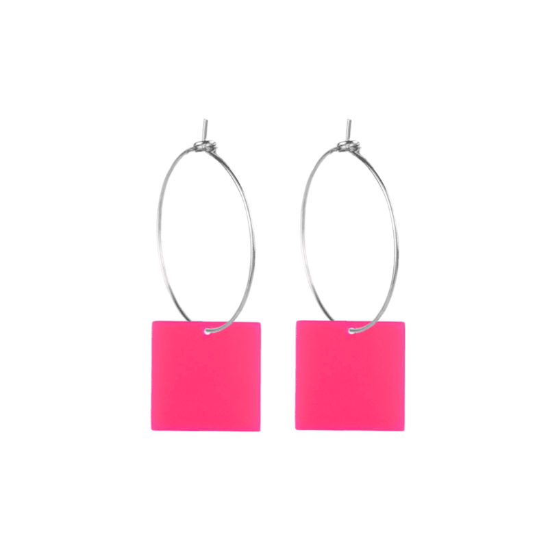 Créoles Fines Carré en plexiglass Rose Fuschia