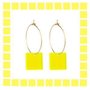 Créoles Fines Carré en plexiglass Jaune Fluo