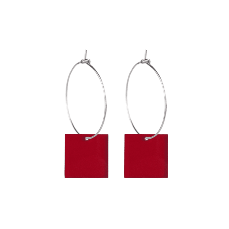 Créoles Fines Carré plexiglass Rouge Transparent