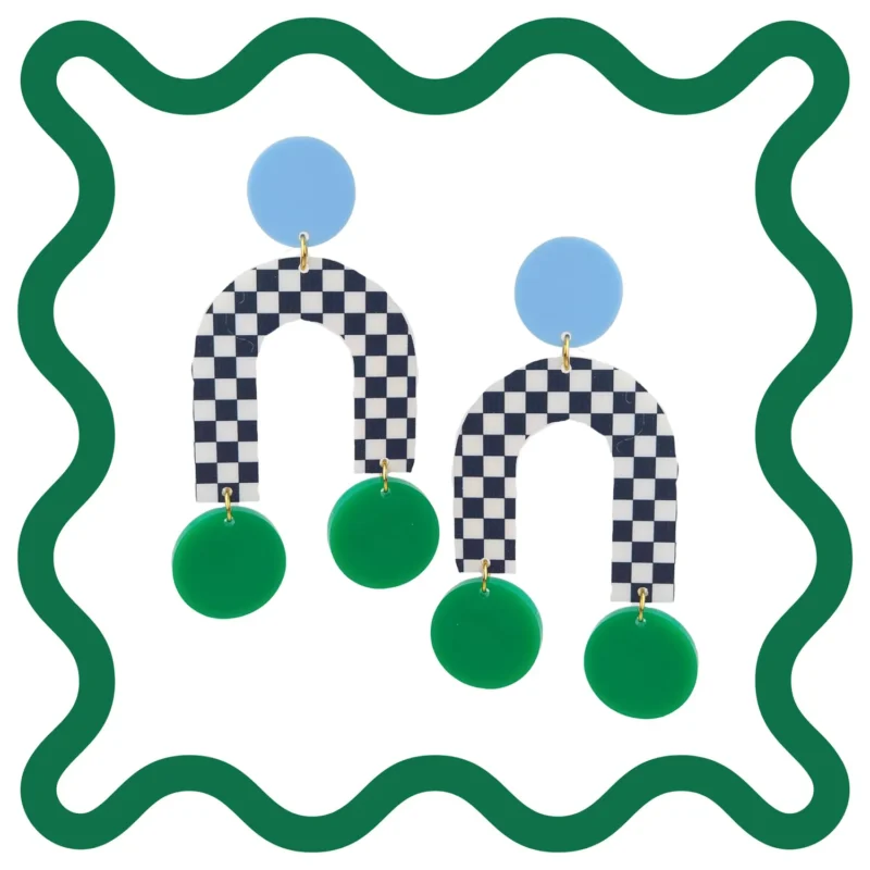 Boucles d'oreilles Damier - Arcade Damier Bleu et Vert