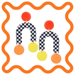 Boucles d'oreilles plexiglass Damier - Orange et Jaune