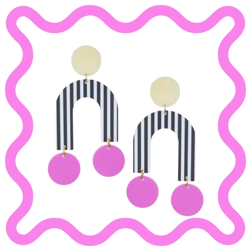Boucles d’oreilles fantaisie en plexiglass Arcade Rayé Rose