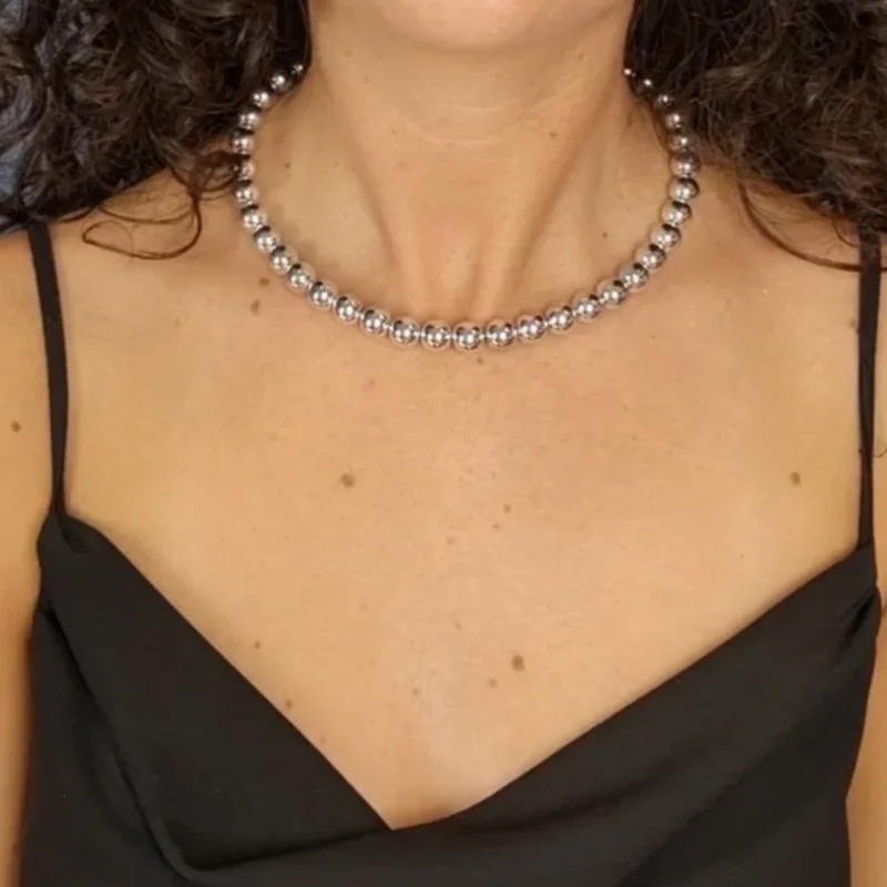 Collier fantaisie Perles argentée