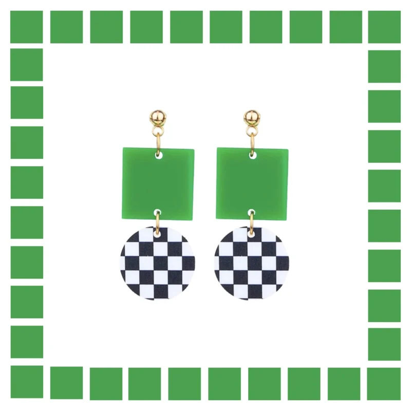 Boucles d'oreilles plexiglass géométrique Damier Vert