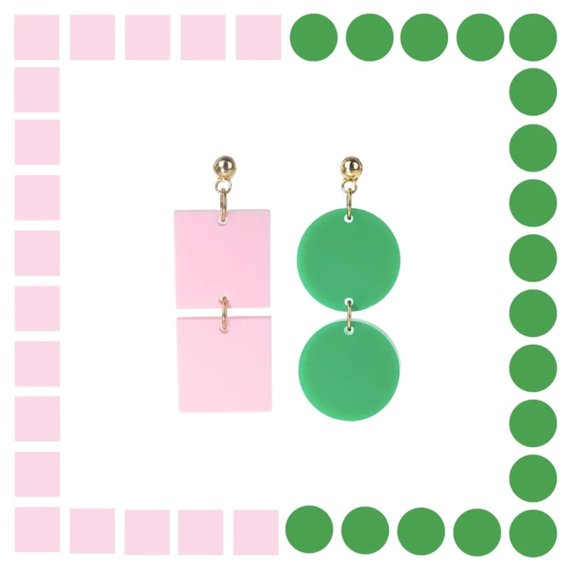 Boucles d’oreilles fantaisie asymétriques Rose et Vert