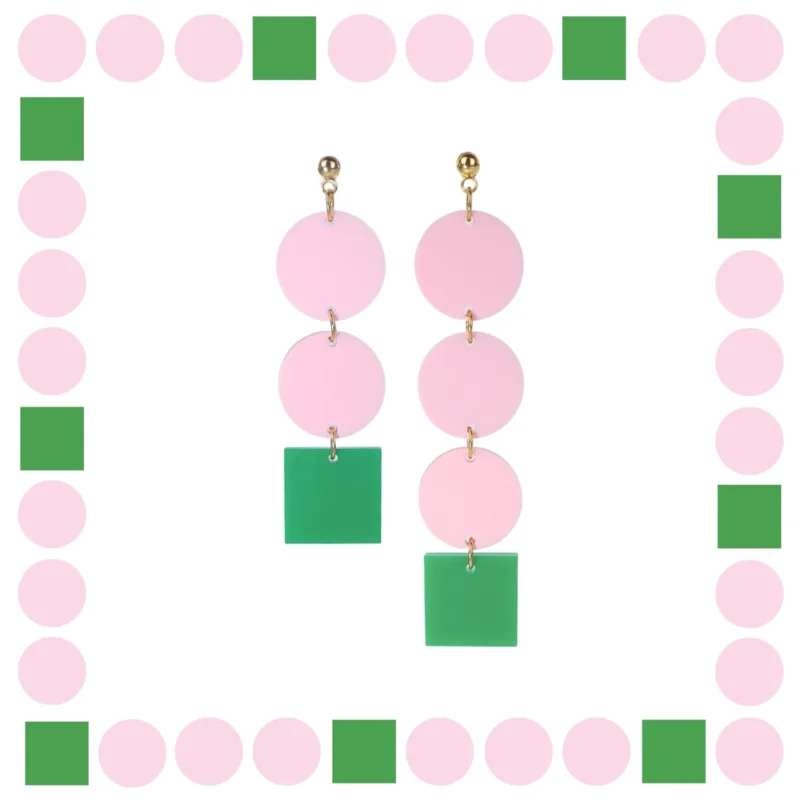 Boucles d’oreilles asymétriques en plexiglass Rose et Vert